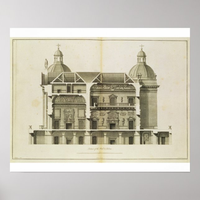 Poster Houghton Hall : section transversale du Hall et du (Devant)