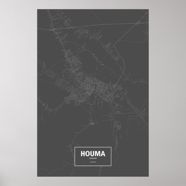 Poster Houma, Louisiane (blanc sur noir) (Devant)
