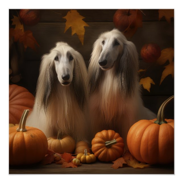 Poster hound afghan Chiot Automne Citrouille de plaisir (Devant)