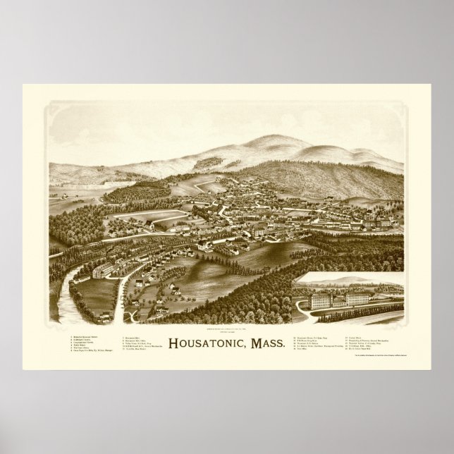 Poster Housatonic, MA Carte panoramique - 1890 (Devant)