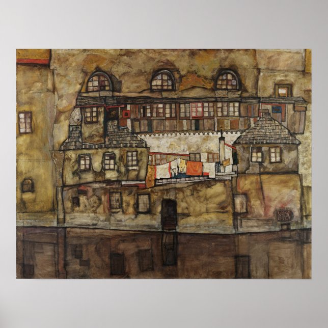 Poster House Wall on River par Egon Schiele (Devant)