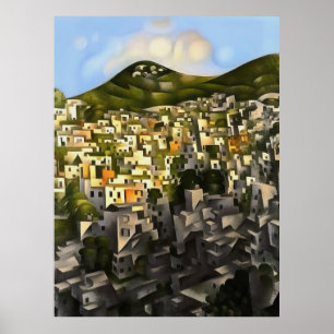 Poster Houses On The Hillside - Abstract Art Fethiye