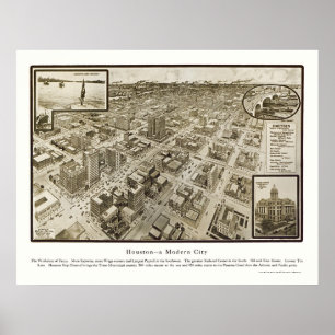Poster Houston, carte panoramique de TX - 1912