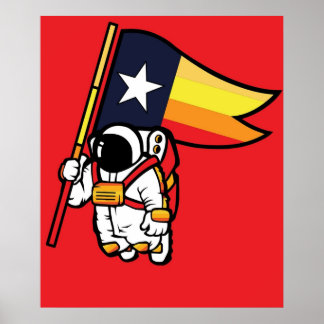 Poster Houston Champ Texas Drapeau astronaute Space City