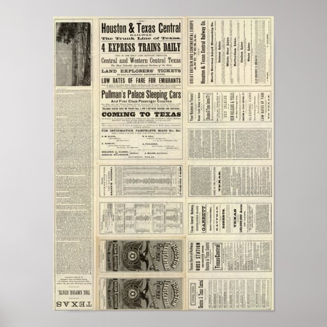 Poster Houston et Texas Central Railway à travers le Texa (Devant)