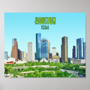 Poster Houston Texas Downtown Vintage