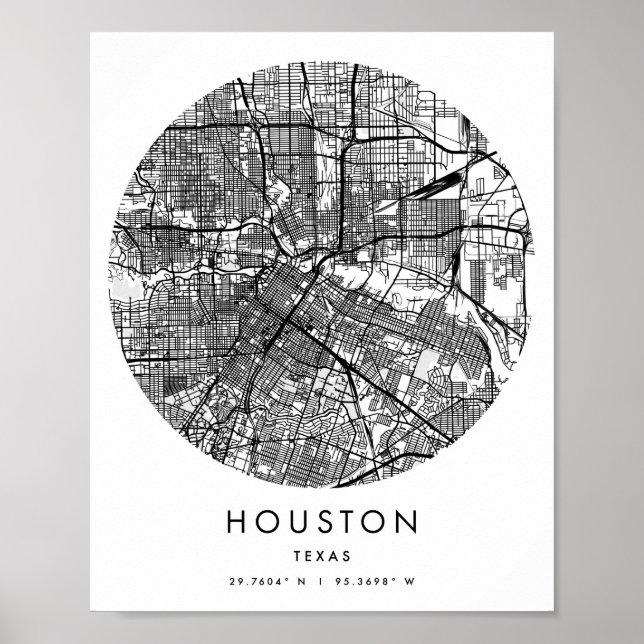 Poster Houston Texas Minimal Modern Circle Street Carte (Devant)