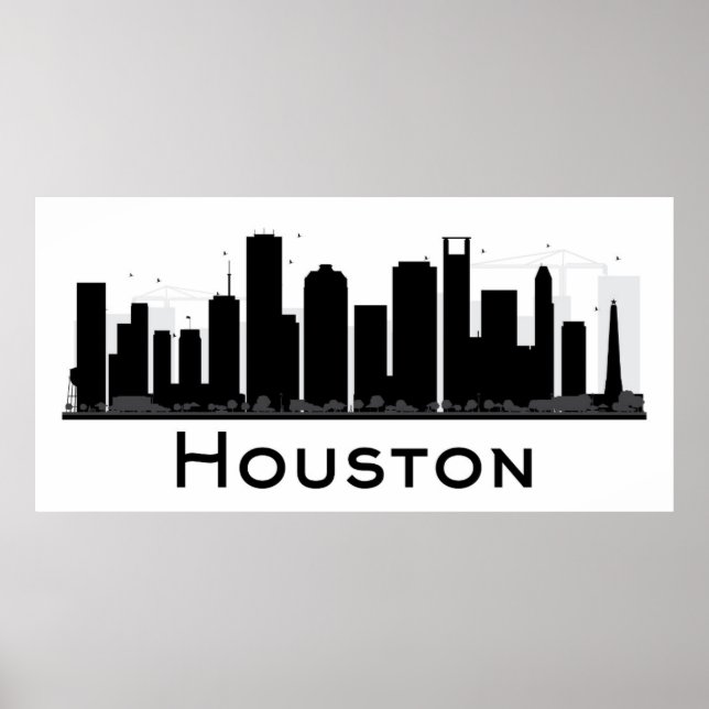 Poster Houston, Texas | Skyline de la ville noire et blan (Devant)
