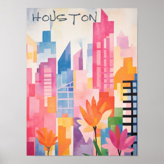 Poster Houston Texas Travel City Art Aesthetic