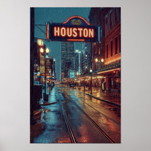 Poster Houston USA Art Vintage Illustration Voyage