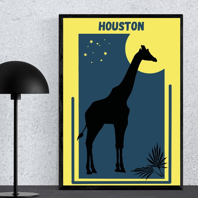 Poster Houston Zoo Texas Vintage Giraffe (Créateur téléchargé)