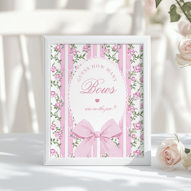 Poster How many Bows Guessing Game Coquette Bow Pink (Créateur téléchargé)