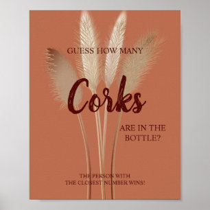 Poster How Many Corks Pampas Bridal Shower Game Sign