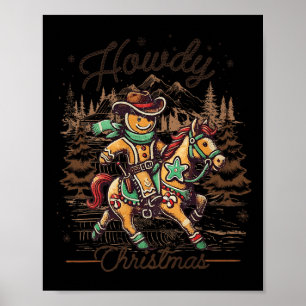 Poster Howdy Christmas Gingerbread Homme Cowboy Ride Hors