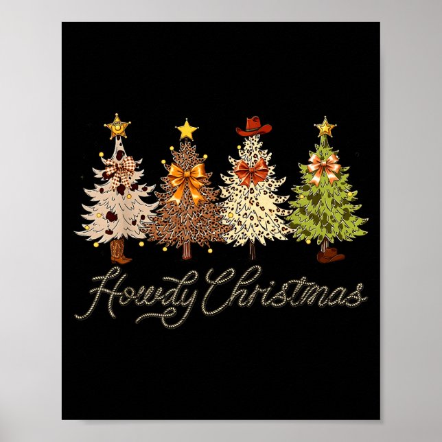 Poster Howdy Christmas Tree Coquette Bow Western Cowboy C (Devant)