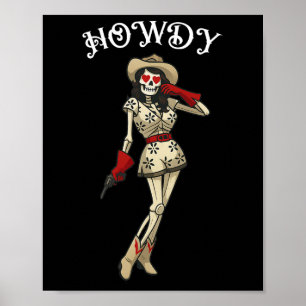 Poster Howdy Cowgirl Skeleton Western esthétique Hallowee