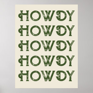 Poster Howdy Typographie Western Wall Ranch Cabine Accuei