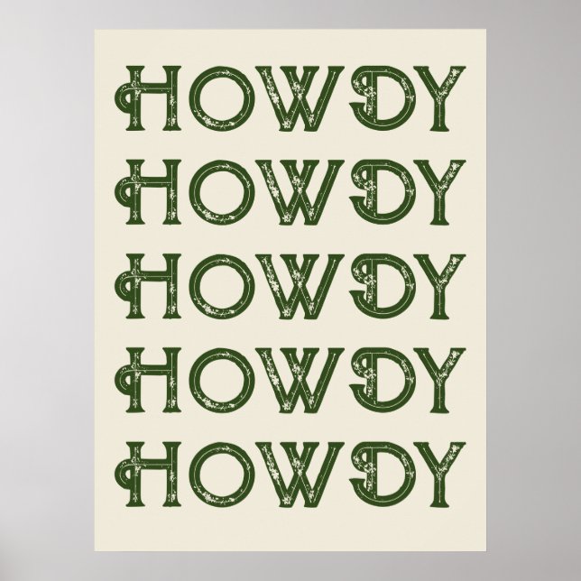 Poster Howdy Typographie Western Wall Ranch Cabine Accuei (Devant)