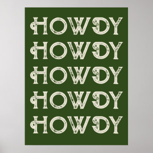 Poster Howdy Typographie Western Wall Ranch Cabine Accuei