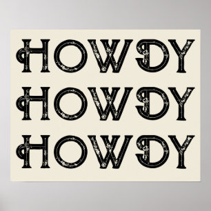Poster Howdy Typographie Western Wall Ranch Cabine Accuei