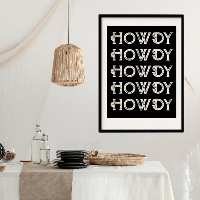 Poster Howdy Typographie Western Wall Ranch Cabine Accuei (howdy typography poster perfect new cabin gift idea for a new ranch owner)
