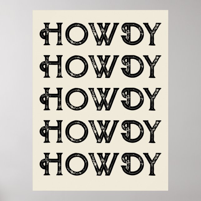Poster Howdy Typographie Western Wall Ranch Cabine Accuei (Devant)