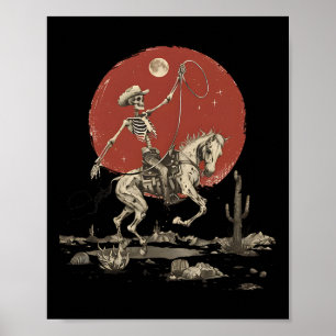 Poster Howdy Western Cowboy Skeleton Riding Horse Vintage