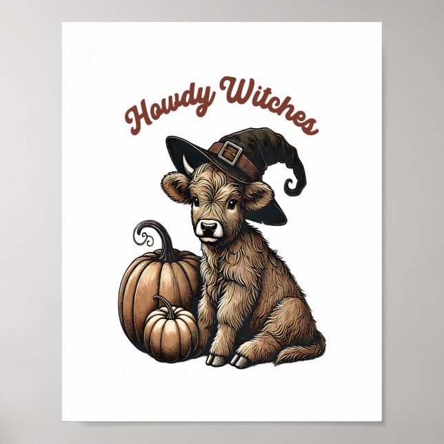 Poster Howdy Witches Halloween Highland Cow (Devant)
