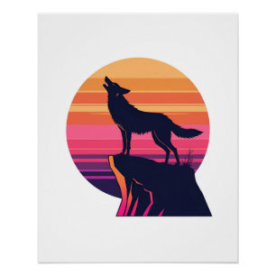 Poster Howl at the Dusk - Retro Coyote Sunset