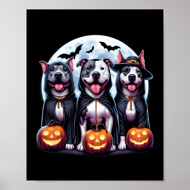 Poster Howl-o-ween Halloween Pitbull Chien Citrouille Gho (Devant)