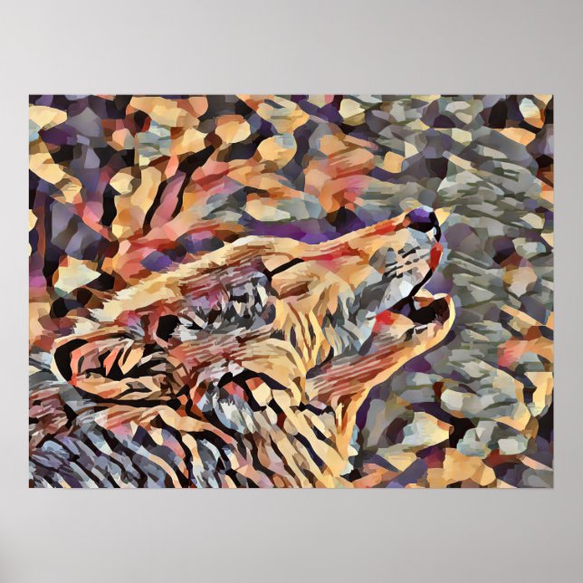 Poster Howling Grey Wolf Art animal Abstrait (Devant)