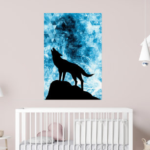 Poster Howling Winter Wolf snowy blue smoke Abstract