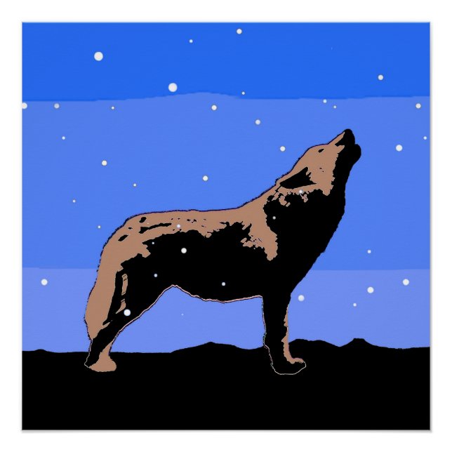Poster Howling Wolf en hiver - Art faunique original (Devant)