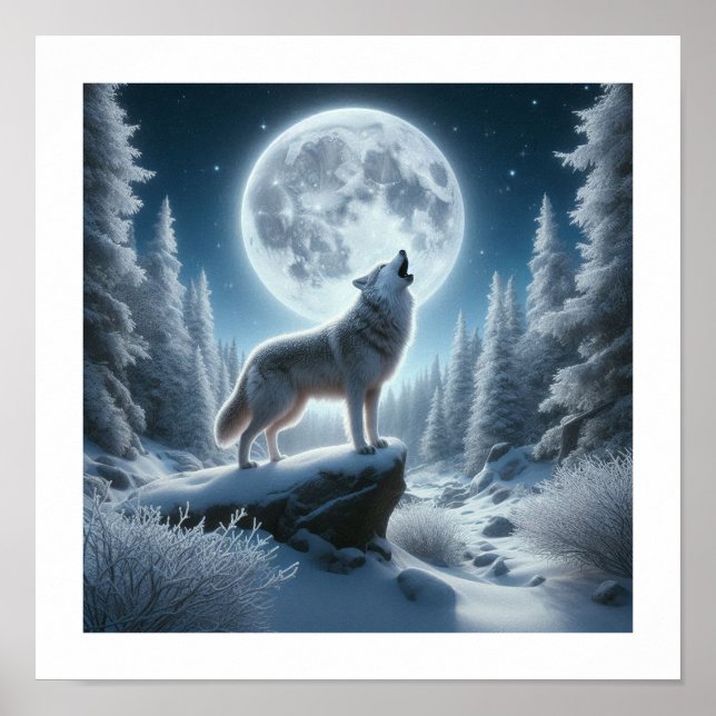 Poster Howling Wolf In Winter (Devant)