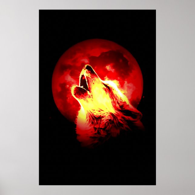 Poster Howling Wolf & Red Moon (Devant)