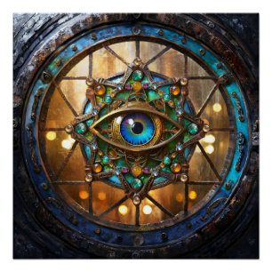 Poster Hublot rustique de fenêtre de troisième œil