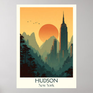 Poster Hudson New York Vintage Cityscape River Art