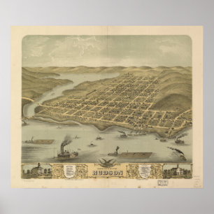 Poster Hudson WI 1870 Carte panoramique antique