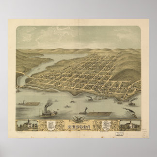 Poster Hudson WI 1870 Carte panoramique antique