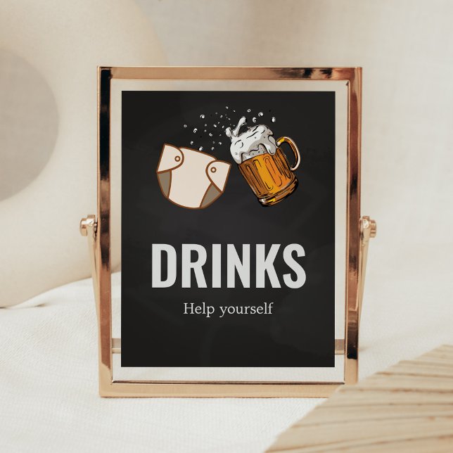 Poster Huggies et Baby showers de chouggies Boissons (Beer And Diaper Baby is Brewing Baby Shower
Drinks Sign)