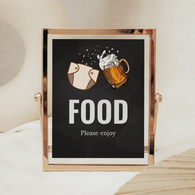 Poster Huggies et cruggies Baby shower (Beer And Diaper Baby is Brewing Baby Shower Food Sign)