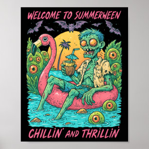 Poster Hugvyn Halloween Summerween Flamant rose flottant