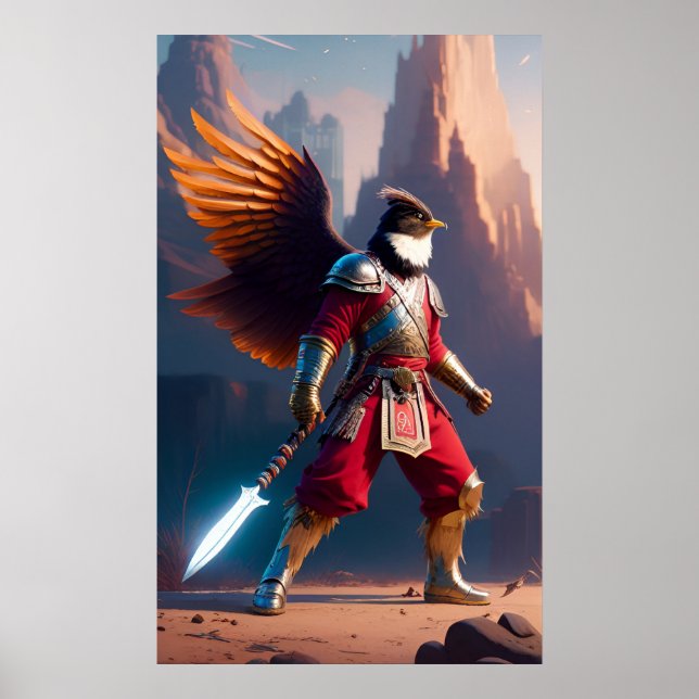 Poster humanoïde d'oiseaux avec l'équipement de guerrier  (Devant)
