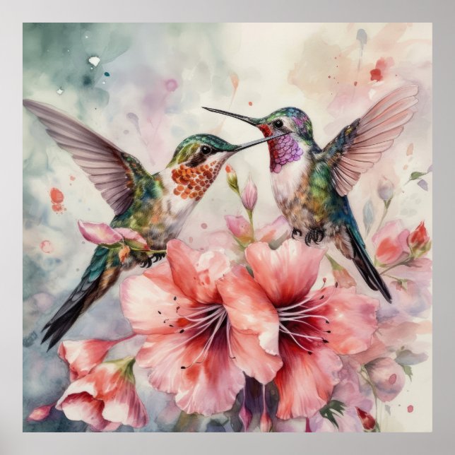 Poster Humming Birds and Flowers (Devant)