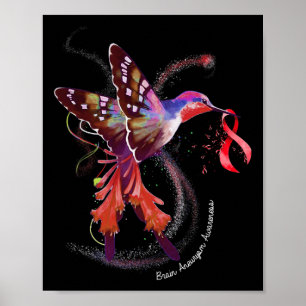 Poster Hummingbird Holding Burgundy Ribbon Cerveau Aneury