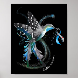 Poster Hummingbird Holding Grey Blue Ribbon T1d Diabetes