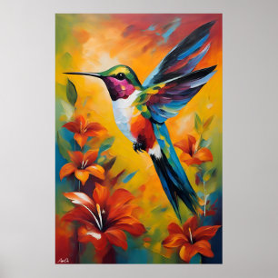 Poster Hummingbird Oil Painting Style