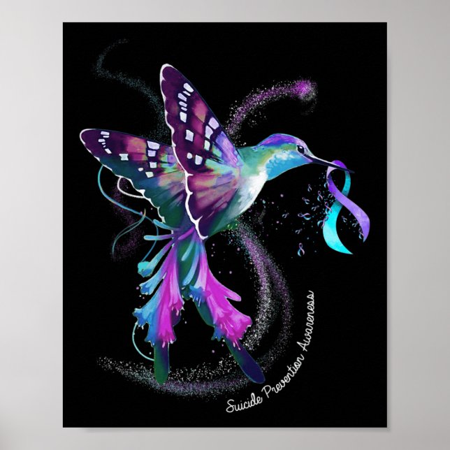 Poster Hummingbird Purple Blue Ribbon Prévention du suici (Devant)