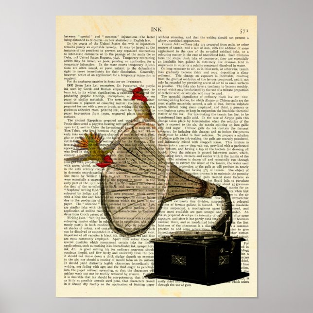 Poster Hummingbirds à un Gramophone, mignonne Vintage (Devant)