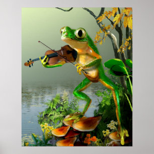 Poster Humorous Tree Frog Playing a Fiddle